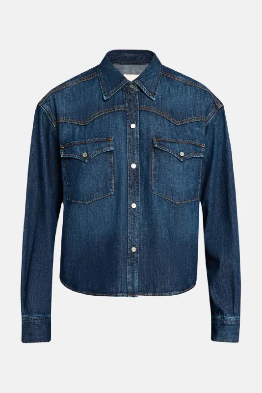 Cropped Og Shirt Dark Indigo Real Fur Shearling Chenille