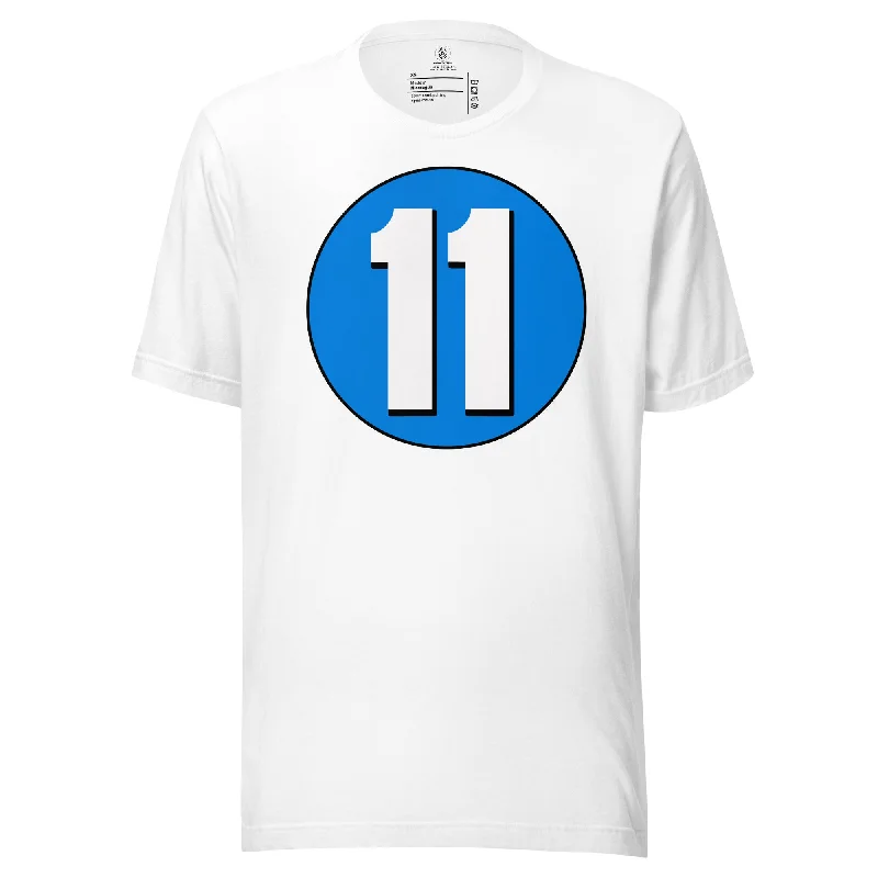Unisex t-shirt: White on Blue 11 Fleece Fabric Down Fabric Feather Fabric
