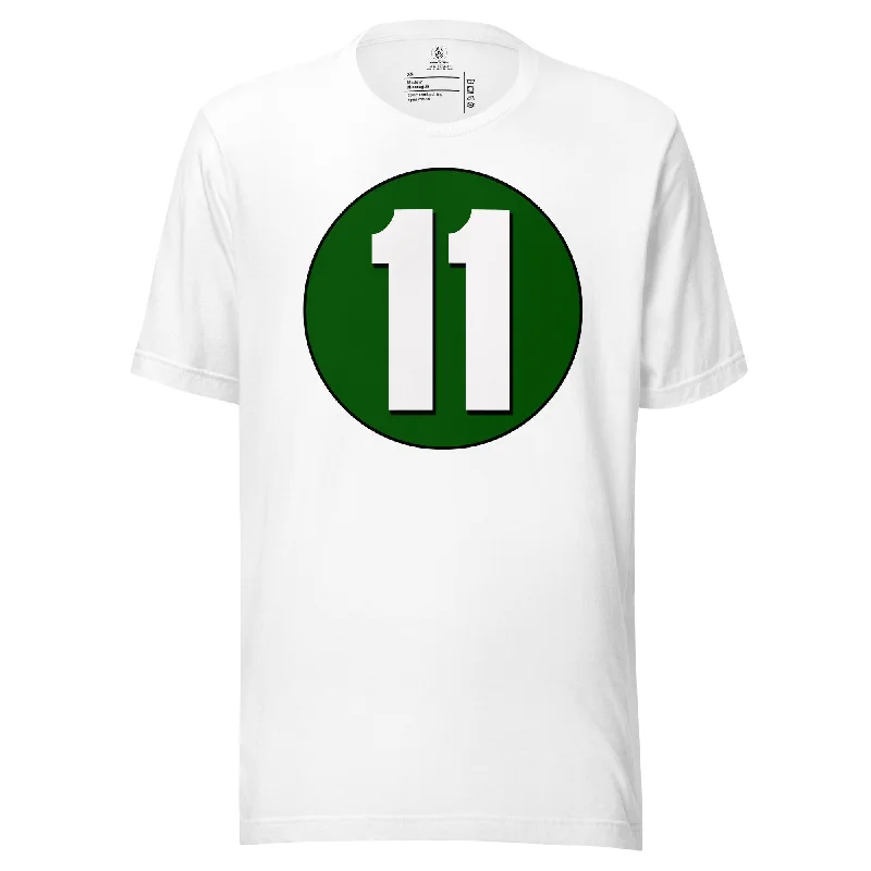 Unisex t-shirt: White on Hunter Green 11 Front Pockets Side Pockets Patch Pockets