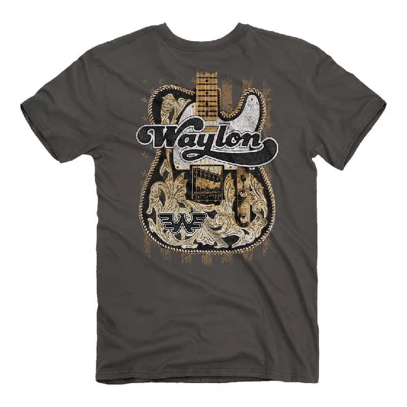Waylon Jennings - Big Guitar T-Shirt Rayon Fabric Velvet Fabric Corduroy Fabric