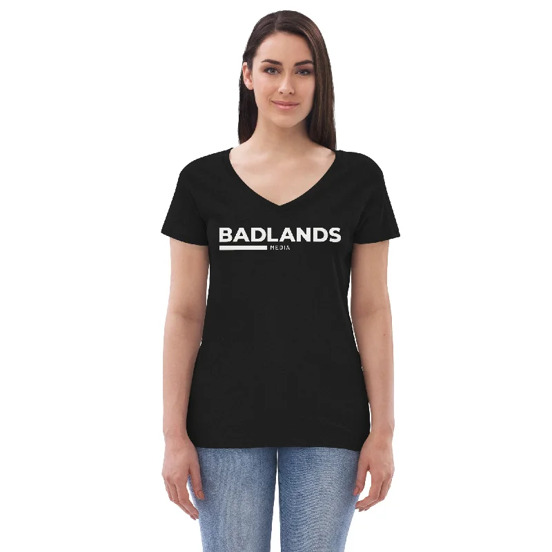 Badlands Women’s Recycled V-Neck T-Shirt (white logo) Oversized T-Shirt Spandex breathable