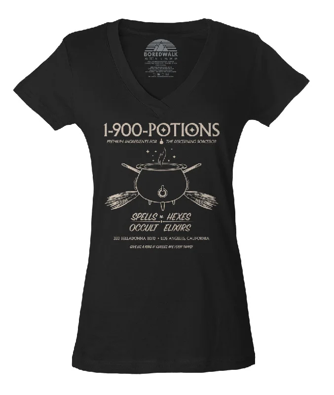 Women's 1 900 Potions Witch Vneck T-Shirt Fleece Fabric Down Fabric Feather Fabric