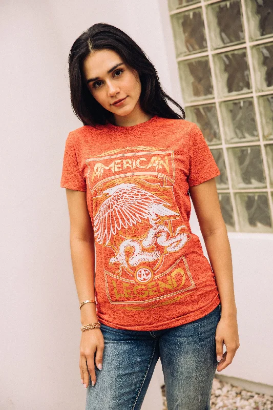 Women's Cotton American Legend Graphic Print Pink T-shirt Ribbed Striped Patterned