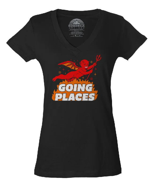 Women's Going Places Devil Vneck T-Shirt Lace Blend Ribbed Blend Corduroy Blend