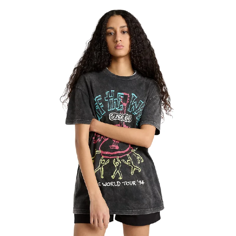 Womens Guitar Solo Oversized T-shirt Black Notch Collar Peter Pan Collar Cowl Neck