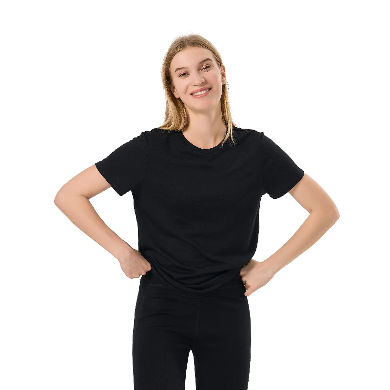 Women's Merino 200g Short Sleeve T-Shirt Black Striped Floral Plaid
