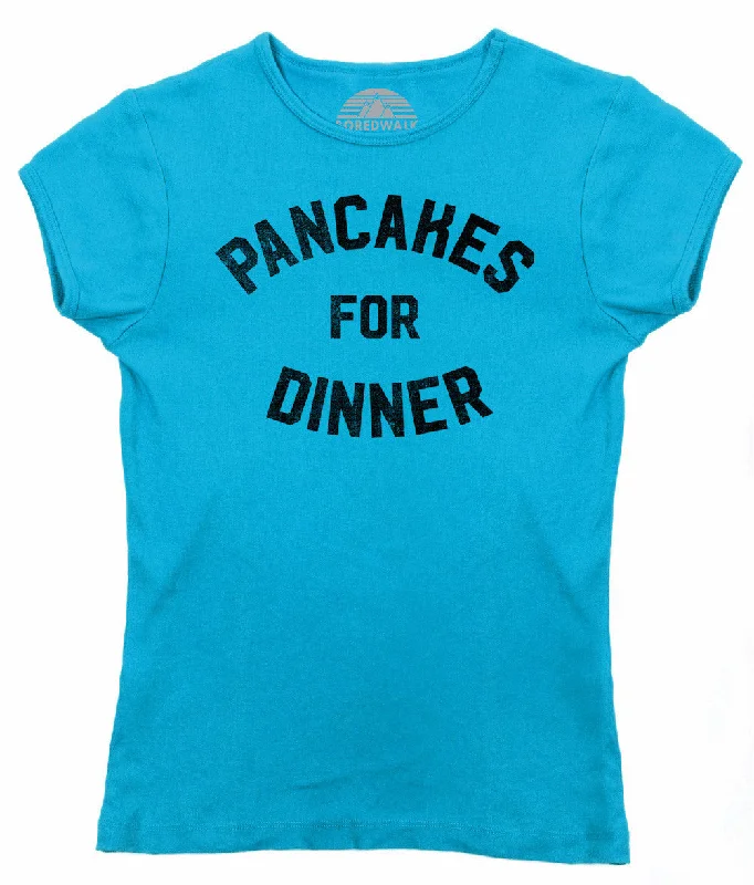 Women's Pancakes for Dinner T-Shirt - Breakfast Brunch Foodie Denim Fabric Leather Fabric Suede Fabric