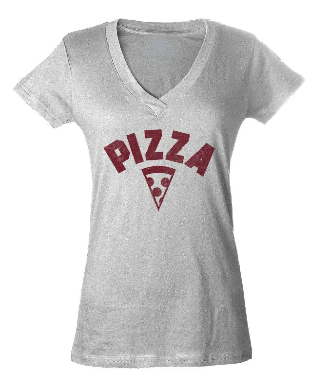 Women's Team Pizza Vneck T-Shirt Vintage Retro Athletic Logo Inspired Elasticated Padded Insulated