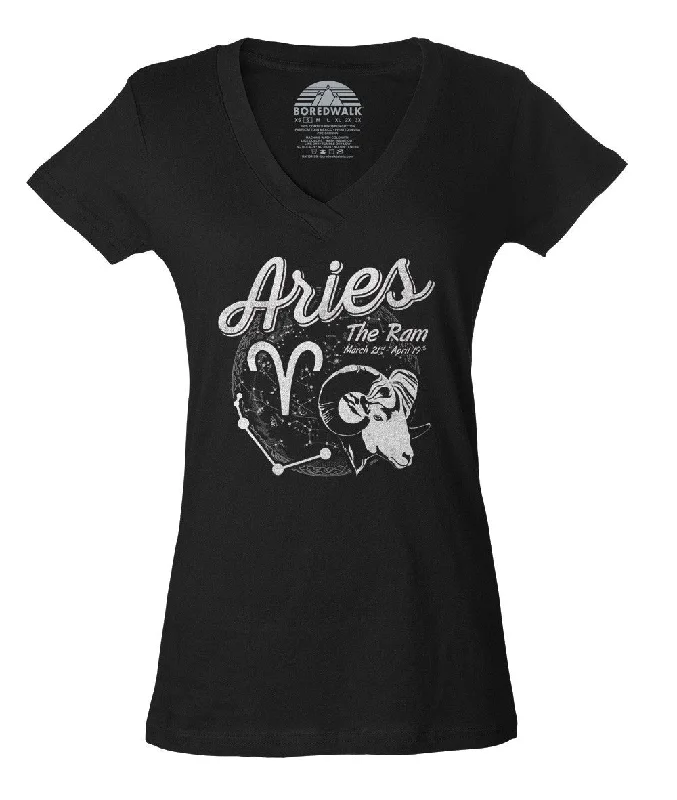 Women's Vintage Aries Vneck T-Shirt Nylon Fabric Polyester Fabric Spandex Fabric