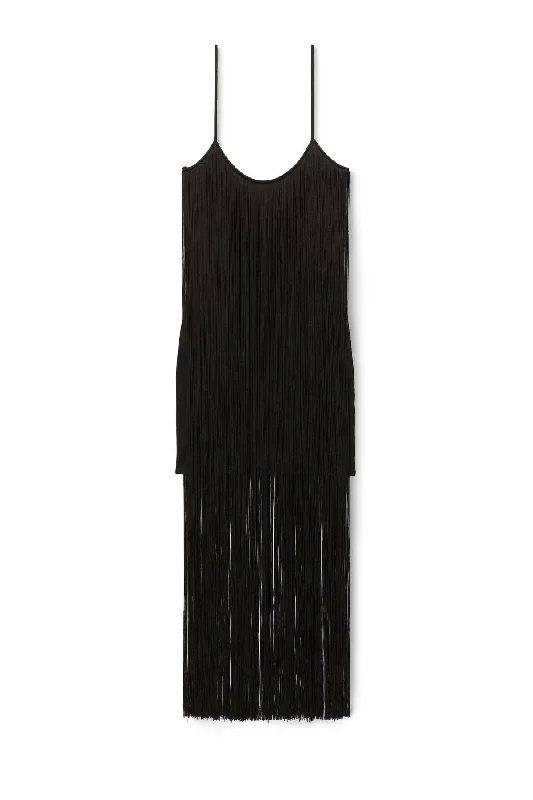 Alexander Wang Fringe Tank Mini Dress - Black Classic Solid Mini Dress