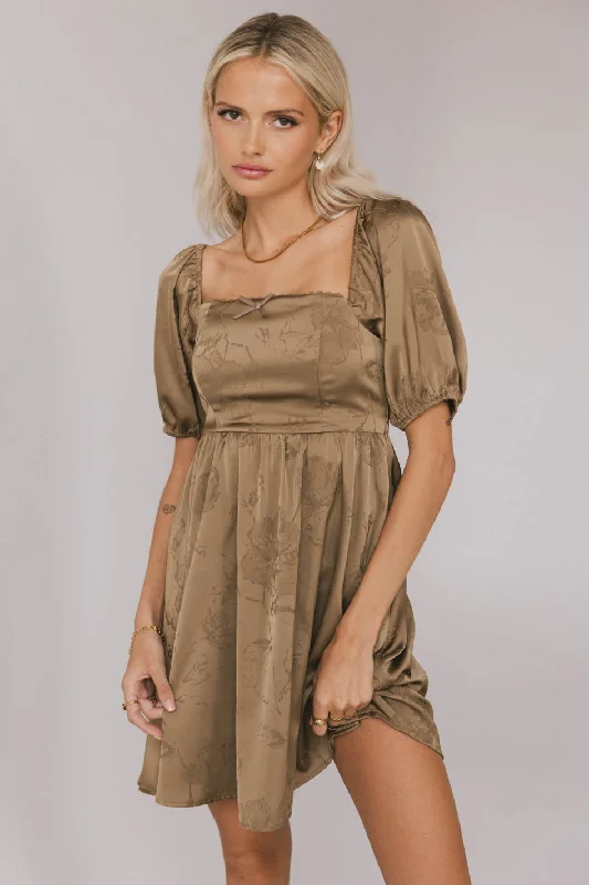 Alexis Satin Mini Dress in Olive Cozy Long Sleeve Mini Dress