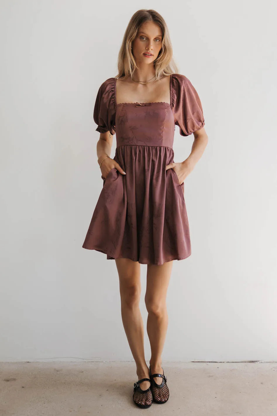 Alexis Satin Mini Dress in Mauve Cozy Jersey Mini Dress