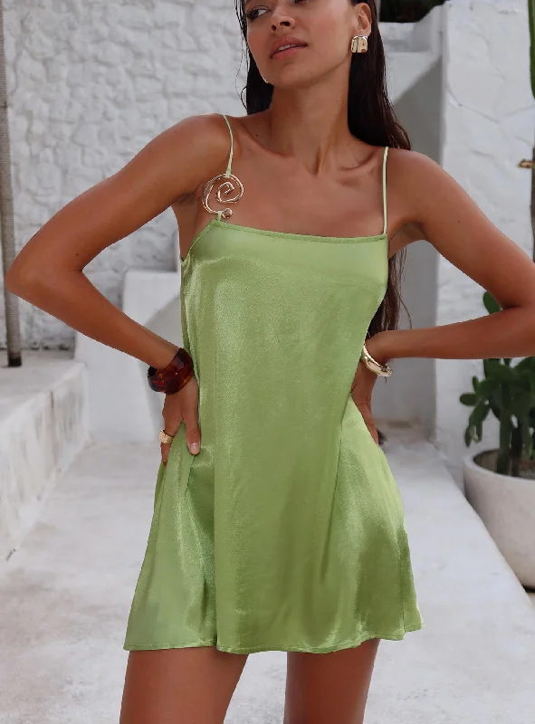Apple Cider Mini Dress Green Cozy Satin Mini Dress
