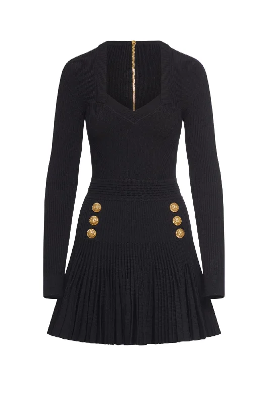 Balmain Button Embellished Flared Mini Dress - Black Comfortable One-Shoulder Mini Dress