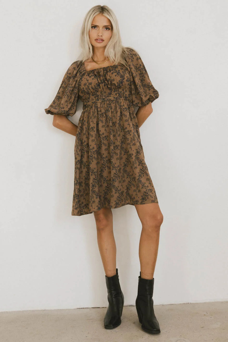 Bellamy Mini Dress in Brown Comfortable Zip-Up Mini Dress