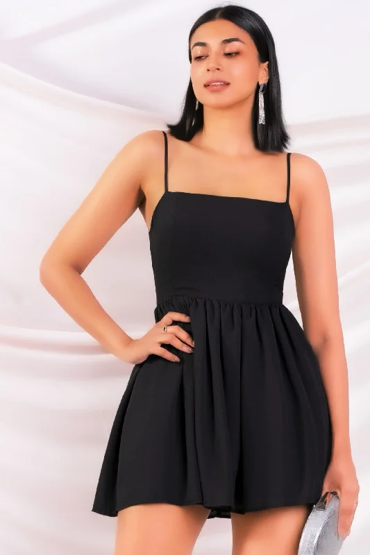 Black Crisscross Mini Dress Fashionable Button-Front Mini Dress