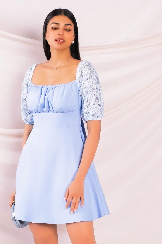 Blue Fit & Flare Mini Dress Elegant Silk Mini Dress