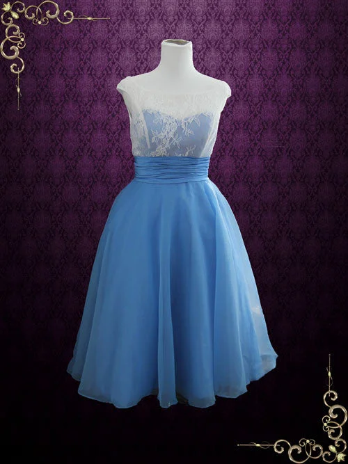 Ready to Wear Blue Vintage Style Tea Length Formal Dress EDENA
