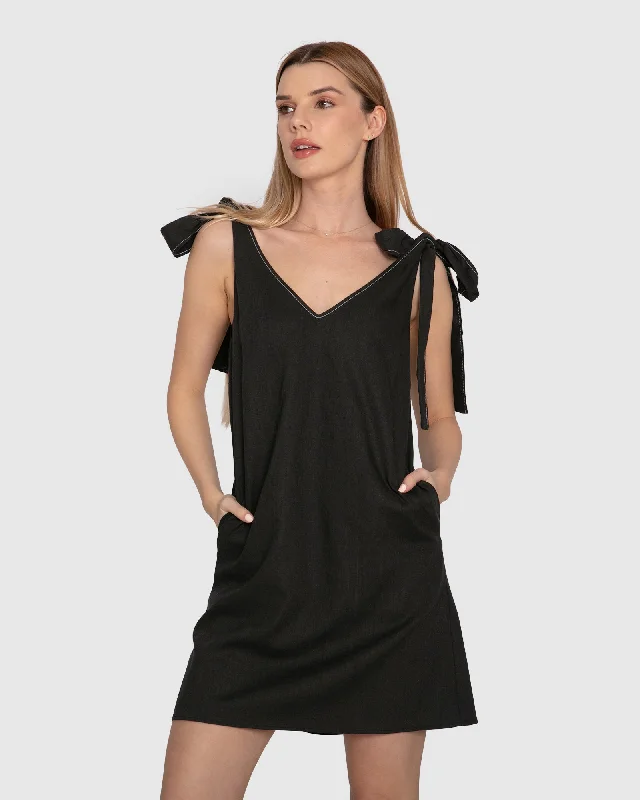 Burning Love Tie Shoulder Mini Dress - Black Fashionable Lace Mini Dress
