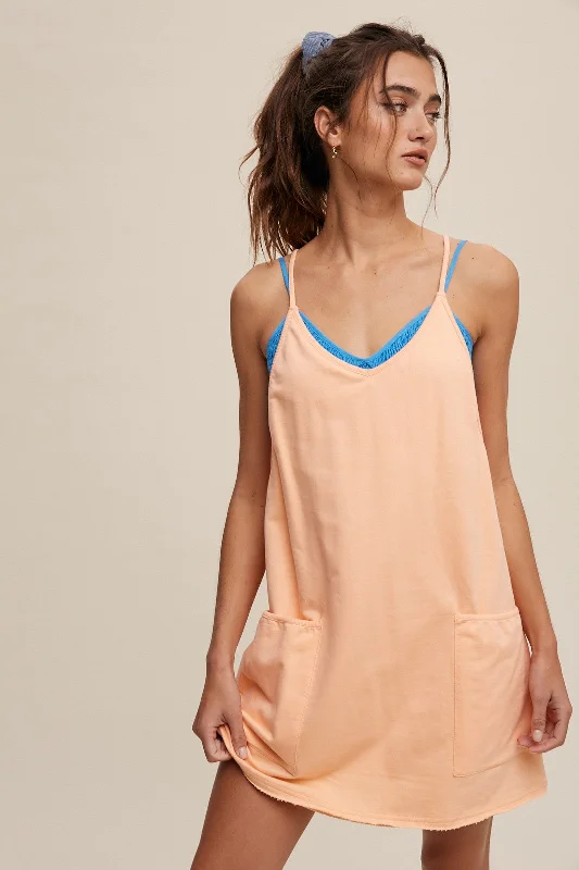 Hello Summer • Sporty mini dress with built in romper • Peach Elegant Tulle Mini Dress