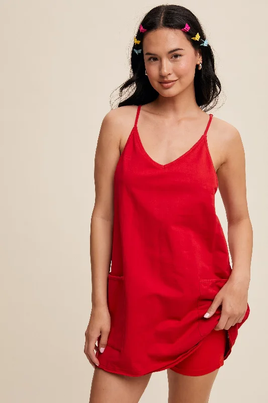 Hello Summer • Sporty mini dress with built in romper • Red 🇺🇸 Comfortable Shift Mini Dress