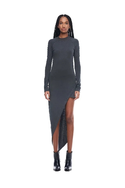 ASYMMETRICAL MINI DRESS IN GREY Cozy Wraparound Mini Dress