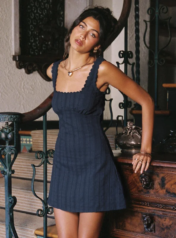 Dasha Mini Dress Navy Lower Impact Elegant Vintage Mini Dress
