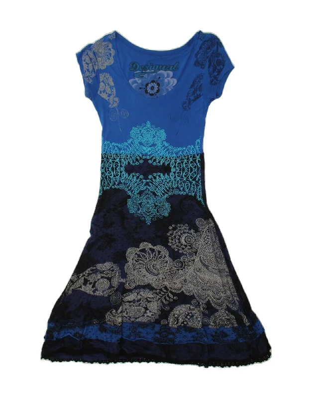DESIGUAL Womens Graphic A-Line Dress UK 4 XS Blue Paisley Viscose