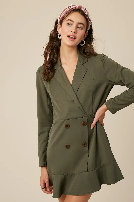 Double Button Peplum Ruffle Tux Dress