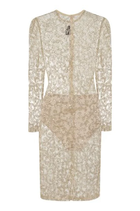 Elsa Gold Sheer Sparkle Glitter Dress