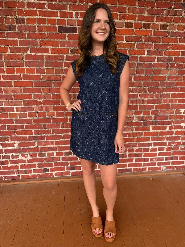 Autumn Whisper Quilted Denim Dress
