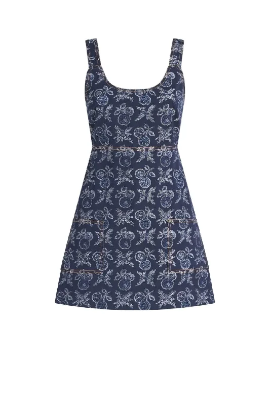Etro Cherry Jacquard Denim Mini Dress - Navy Blue Comfortable Ruffle Mini Dress