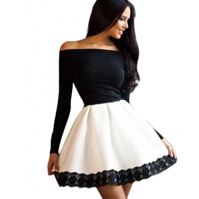 Fashion Dress 2017 Women Dresses for Office Lady Sexy Outwear Off Shoulder Casual Long Sleeve Evening Party Short Mini Dress Classic White Mini Dress