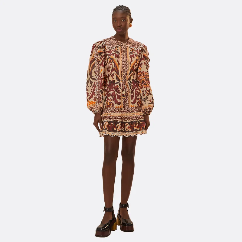 Toucans Scarf Cream Mini Dress Stylish Short-Sleeve Mini Dress