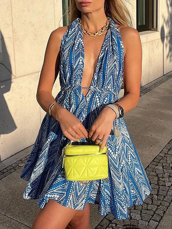 Halter Floral Print Mini Dress Trendy Camisole Mini Dress