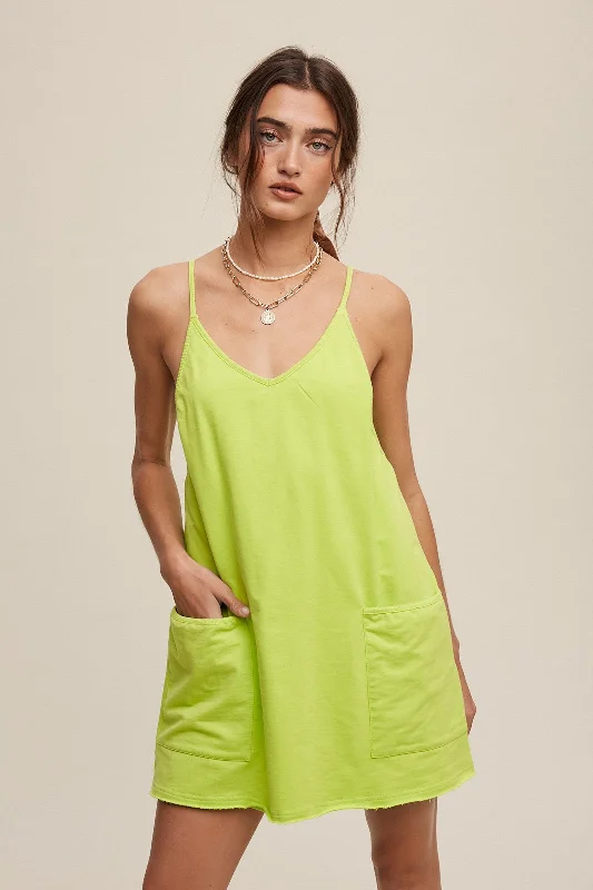 Hello Summer • Sporty mini dress with built in romper • Lime Green Chic Bohemian Mini Dress