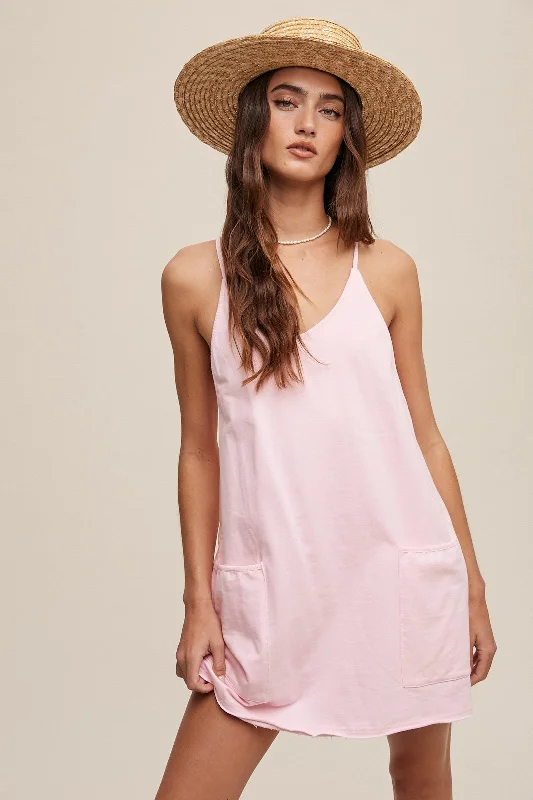 Hello Summer • Sporty mini dress with built in romper • Light Pink Comfortable One-Shoulder Mini Dress