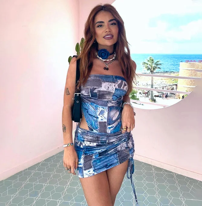 Strapless Printed Side Drawstring Mini Dress Chic Sleeveless Mini Dress