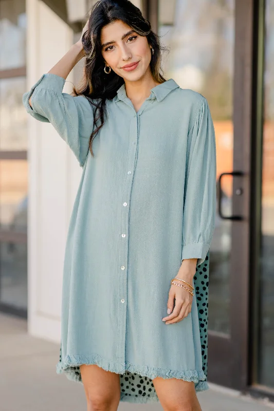 I've Got You Dusty Mint Green Leopard Dress