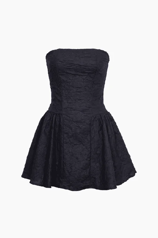 Jacquard Fitted Ruffle Hem Strapless Mini Dress Cozy Cotton Mini Dress