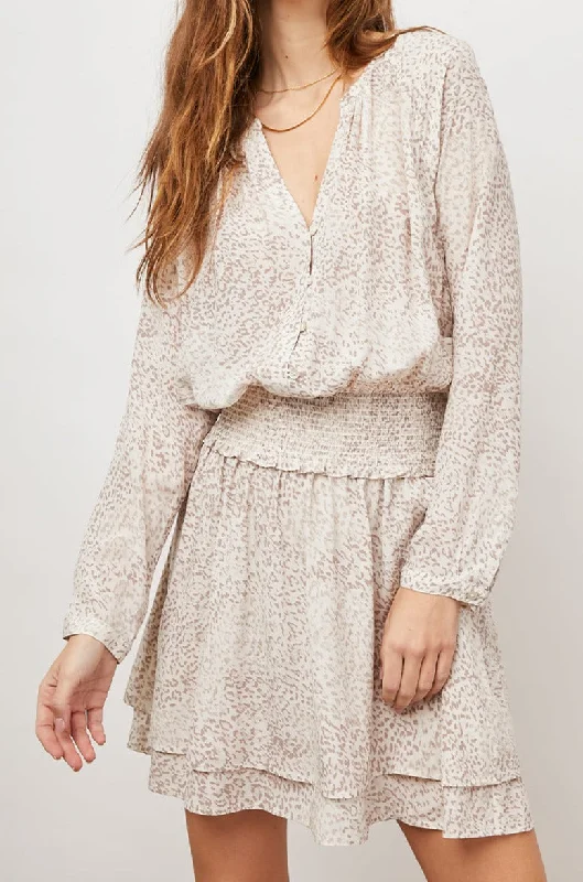JASMINE DRESS - TAN WATERCOLOR LEOPARD