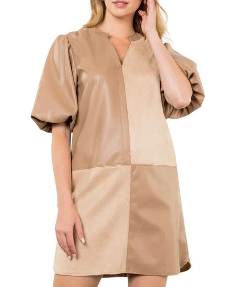 Mix Media Puff Sleeve Dress