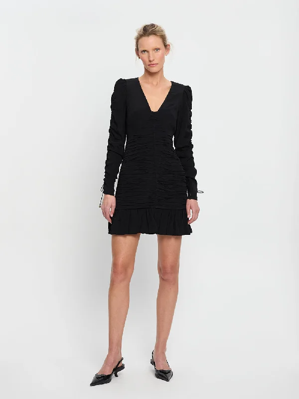 Kivari Scarlett Gathered Mini Dress | Black Trendy Bodycon Mini Dress