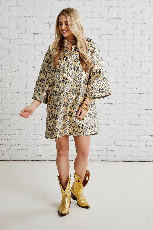 Kristin Jacquard Dress in Smoke