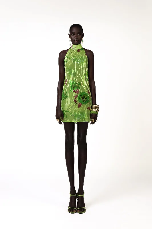 Kush Silk Mini Dress - Green Trendy Mini Dress with Belt