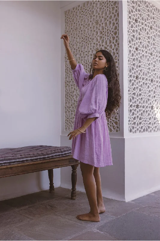 Kyra Mini Dress ~ Lilac Gauze Elegant Velvet Mini Dress