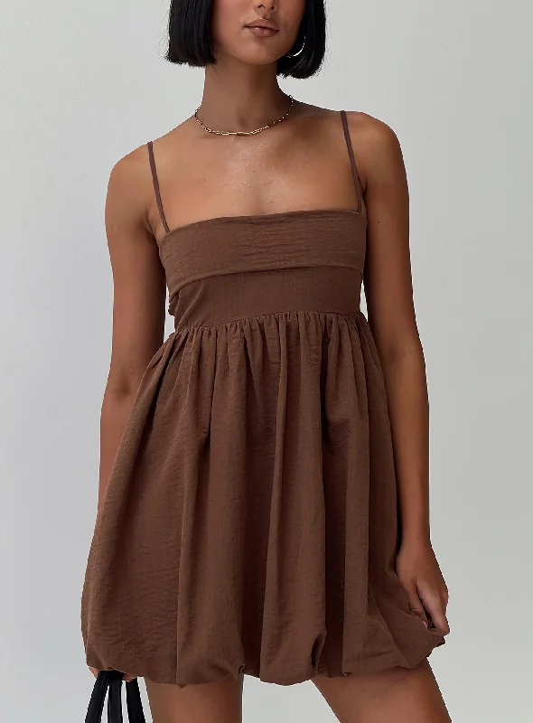 Layken Bubble Hem Mini Dress Chocolate Tall Trendy Mini Dress with Belt