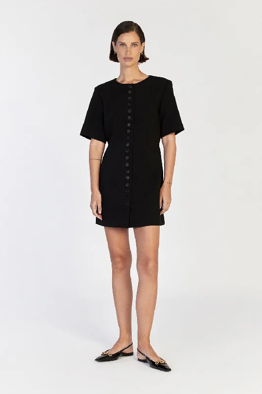 LIA BLACK SLEEVED MINI DRESS Modern Satin Mini Dress
