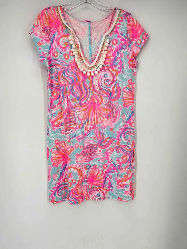 Lilly Pulitzer Size L Hot Pink & Blue Print Dress