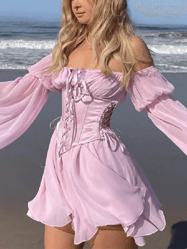 Long Sleeve Corset Mini Dress Casual Button-Up Mini Dress